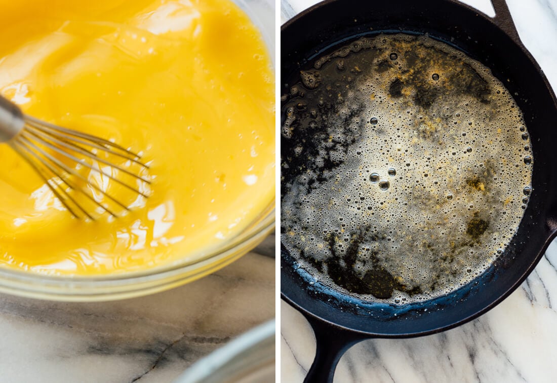 whisked eggs and browned butter